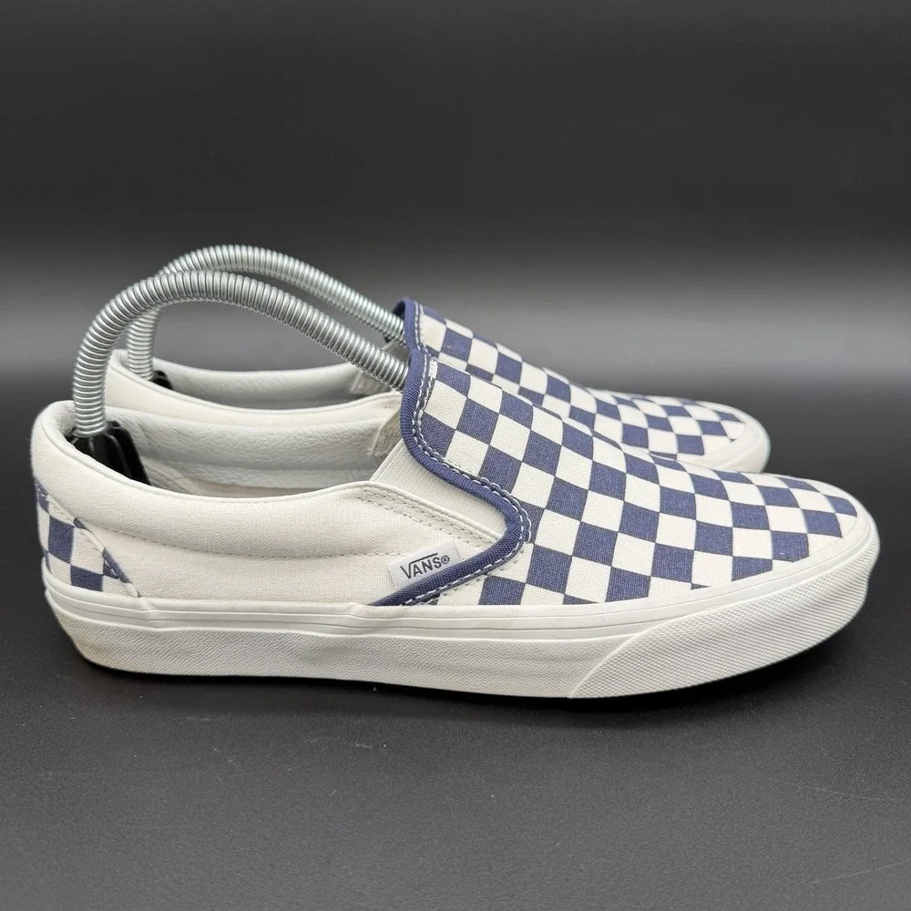 Vans Classic Slip-On Checkerboard Navy Blue White Skate Shoes Mens 8 Womens 9.5